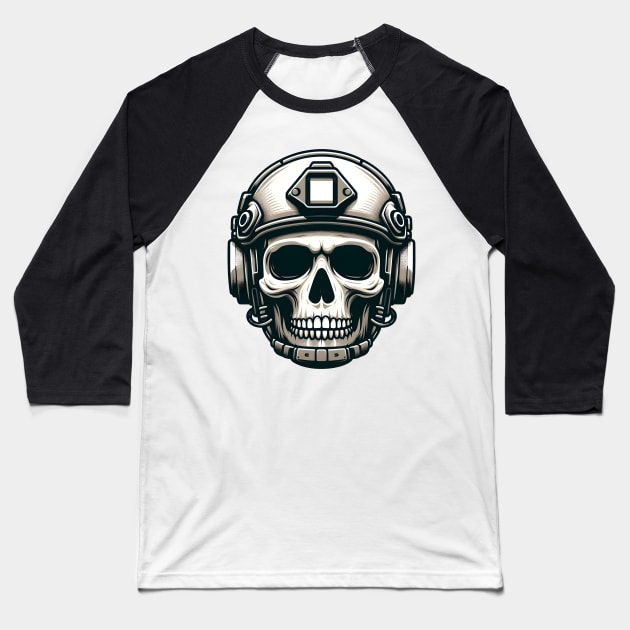 Tactical Skull Dominance Tee: Where Strength Meets Edgy Elegance Baseball T-Shirt by Rawlifegraphic